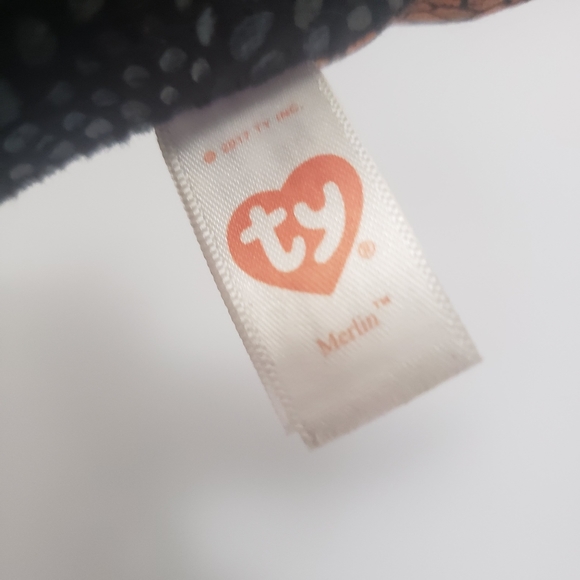 9" Ty Beanie Boo Merlin Dragon Black Orange Shiny 2017 - Picture 12 of 12